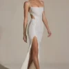 Lucienne Embellished Cut-Out Fishtail Maxi Dress in White