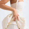 Ludmila Halterneck Lace-Up Bubble Hem Corset Micro Mini Dress in Ivory