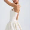 Ludmila Halterneck Lace-Up Bubble Hem Corset Micro Mini Dress in Ivory