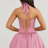 Ludmila Halterneck Lace-Up Bubble Hem Corset Micro Mini Dress in Mauve