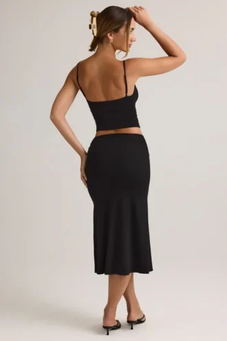 Luella Modal Ruched Mid-Rise Midaxi Skirt in Black