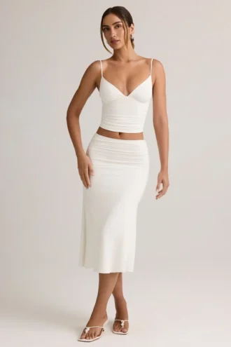 Luella Modal Ruched Mid-Rise Midaxi Skirt in White