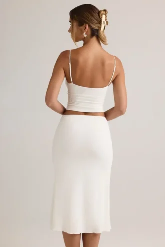 Luella Modal Ruched Mid-Rise Midaxi Skirt in White