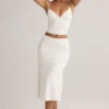 Luella Modal Ruched Mid-Rise Midaxi Skirt in White