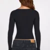 Luisa Ribbed Modal Ruched Long-Sleeve Top in Black