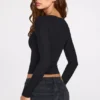 Luisa Ribbed Modal Ruched Long-Sleeve Top in Black