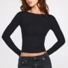 Luisa Ribbed Modal Ruched Long-Sleeve Top in Black