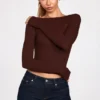Luisa Ribbed Modal Ruched Long-Sleeve Top in Chocolate Brown