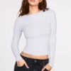 Luisa Ribbed Modal Ruched Long-Sleeve Top in Grey