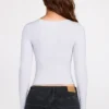 Luisa Ribbed Modal Ruched Long-Sleeve Top in Grey