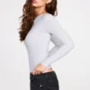 Luisa Ribbed Modal Ruched Long-Sleeve Top in Grey