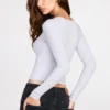 Luisa Ribbed Modal Ruched Long-Sleeve Top in Grey