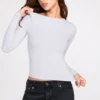 Luisa Ribbed Modal Ruched Long-Sleeve Top in Grey
