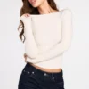 Luisa Ribbed Modal Ruched Long-Sleeve Top in Ivory