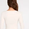 Luisa Ribbed Modal Ruched Long-Sleeve Top in Ivory