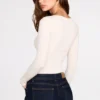 Luisa Ribbed Modal Ruched Long-Sleeve Top in Ivory