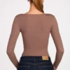 Luisa Ribbed Modal Ruched Long-Sleeve Top in Mocha