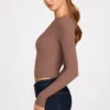 Luisa Ribbed Modal Ruched Long-Sleeve Top in Mocha