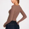 Luisa Ribbed Modal Ruched Long-Sleeve Top in Mocha