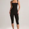 Luma Modal Square-Neck Bodycon Capri Jumpsuit in Black