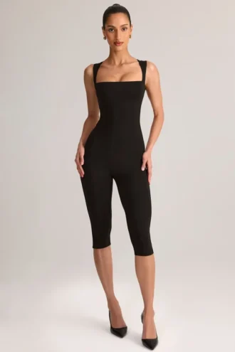 Luma Modal Square-Neck Bodycon Capri Jumpsuit in Black