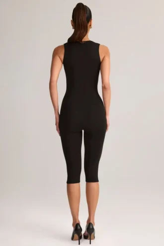 Luma Modal Square-Neck Bodycon Capri Jumpsuit in Black