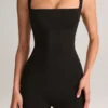 Luma Modal Square-Neck Bodycon Capri Jumpsuit in Black