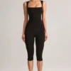 Luma Modal Square-Neck Bodycon Capri Jumpsuit in Black