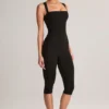 Luma Modal Square-Neck Bodycon Capri Jumpsuit in Black
