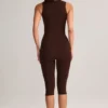 Luma Modal Square-Neck Bodycon Capri Jumpsuit in Chocolate Brown