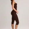 Luma Modal Square-Neck Bodycon Capri Jumpsuit in Chocolate Brown