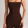Luma Modal Square-Neck Bodycon Capri Jumpsuit in Chocolate Brown