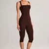 Luma Modal Square-Neck Bodycon Capri Jumpsuit in Chocolate Brown