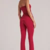 Lumi Mid-Rise Fitted Trousers  in Cherry Red