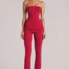 Lumi Mid-Rise Fitted Trousers  in Cherry Red