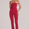 Lumi Mid-Rise Fitted Trousers  in Cherry Red