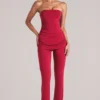 Lumi Mid-Rise Fitted Trousers  in Cherry Red