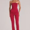 Lumi Mid-Rise Fitted Trousers  in Cherry Red