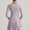 Lumiki Embellished Appliqué Asymmetric Mini Dress in Lilac