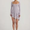 Lumiki Embellished Appliqué Asymmetric Mini Dress in Lilac