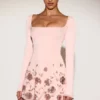 Lumiki Embellished Appliqué Asymmetric Mini Dress in Pink