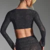 Lumina Embellished Long-Sleeve Crop Top in Black