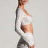 Lumina Embellished Long-Sleeve Crop Top in White