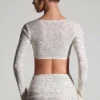 Lumina Embellished Long-Sleeve Crop Top in White