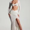 Lumina Embellished Long-Sleeve Crop Top in White