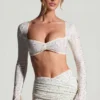 Lumina Embellished Long-Sleeve Crop Top in White