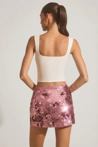 Lunara Sequin-Embellished Mini Skirt in Pink