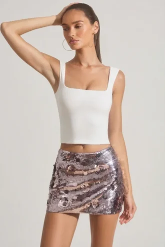 Lunara Sequin-Embellished Mini Skirt in Silver