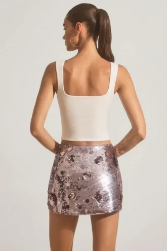 Lunara Sequin-Embellished Mini Skirt in Silver