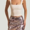 Lunara Sequin-Embellished Mini Skirt in Silver